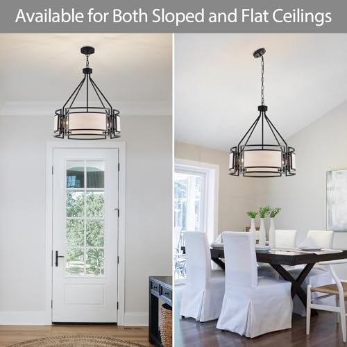 20'' Black Drum Chandeliers, 5Lights Black and White Drum Chandelier Modern Industrial Pendant Light Fixture, Adjustable Fabric Chandelier for Dining Room Kitchen Island Living Room Foyer E26 - color: 20InchBlack