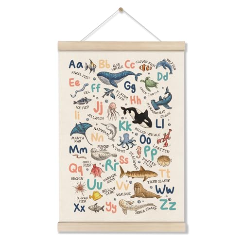 DOI-LANEE Alphabet Ocean Poster Hanger Frame 16x12 Inch, Educational Montessori Posters Toddler, Ocean Room Decor, Alphabet Chart for Preschool Classroom, ABC Learning, Sea Life Decor - color: Blue