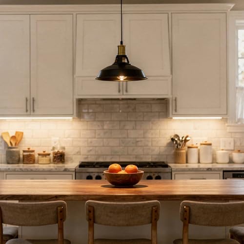 1-Pack Pendant Light Fixtures, Industrial Hanging Light with Metal Shade, Farmhouse Pendant Lighting for Kitchen Island, Hallway, Dining Room, Black & Gold - color: Metal Shade 1-Light (Black and Gold)
