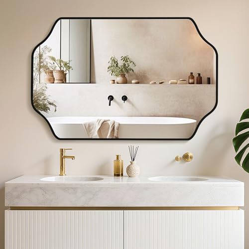 Black Bathroom Mirror Over Sink 24x36 Inch, Wall Mounted Modern Rectangle Vanity Mirrors with Tempered Glass for Bedroom Living Room or Entryway, Vertical/Horizontal Hanging - color: Black C, size: 36"L x 24"W