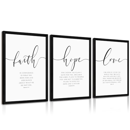 Bible Verses Wall Decor 3 Pieces Scripture Quotes Canvas Wall Art Faith Hope Love Scripture Posters Prints Christian Artwork Pictures for Living Room Bedroom Decoration 12x16 Inch Black Framed - color: Bible Verse Art - One, size: 12x16 Inch Black Framed