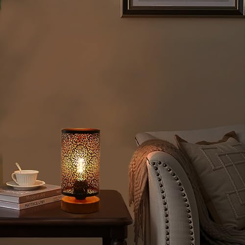 Small Industrial Table Lamps Dimmable, Bedside Lamps for Nightstand,End Table Side Desk lamp with Rustic Black Metal Cage Lampshade for Bedroom, Kids Room Living Room 2700K LED Bulb Included - color: chrysanthemum