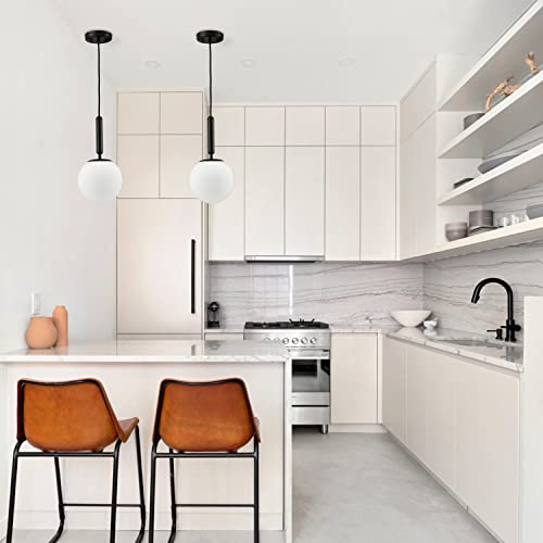DIRYZON Modern Globe Pendant Lighting for Kitchen Island Black Hanging Ceiling Light Dining Pendant Chandelier Fixture with 7.9 Inches Milky White Frosted Lampshade - color: Black, size: 8 Inch-Hardwired