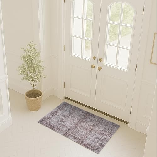 Fame Rugs Modern Oushak Rug 2x3, Vintage Turkish Pink Doormat Oriental Antique Inspired Small Area Rugs, Foldable Washable Luxury Living Room Bedroom (385PB, 2' x 3') - color: 397cb, size: 2' x 3' (Rectangular)