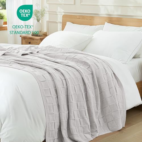 Whale Flotilla Checkered Knit Throw Blanket for Couch, Soft Decorative Knitted Blankets for Sofa Bed, Lightweight Cozy Throws for Spring Summer, 50x60 Inch, Light Grey - color: Light Grey, size: 50x60 Inch