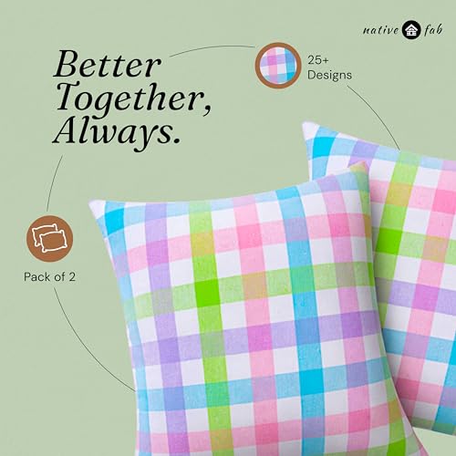 Native Fab Checkered Pillow Covers 2 Pack, 20x20 Inches, 100% Cotton, Buffalo Plaid, Rustic Cushion Cases, Great for Farmhouse Easter, Spring Home Decor, Living Room, Sofa, Counch, Easter Checks - color: Gingham Pastel, size: 20" x 20" (Pack of 2)
