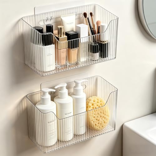 Lae Nuvole Set Of 2 Cabinet Door Organizer Wall Mounted Shower Basket, Shower Caddy Stackable Plastic Adhesive Organizer for Bathroom, Kitchen, Cabinet, Pantry, Makeup, BPA Free, Clear - color: Clear
