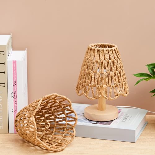 Glooglitter Small Clip-on Chandelier Rattan Lamps Set Shade Scalloped Lampshade 3"top x 6"bottom x 5-1/4"slant Height Empire Lamp Shade Chandelier or Accent Lamp(V Paper Rope,Naturals,2 Pcs) - color: Naturals, size: V Paper Rope
