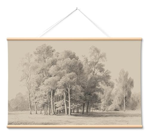 VIYYIEA Extra Large Size Canvas Wall Art, 54x36 Inch Vintage Tree Landscape Sketch, Black and White Nature Wall Decor for Living Room, Bedroom, Above Sofa - color: Birch Forest