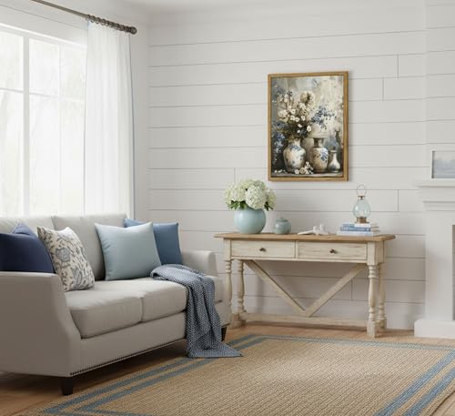 Framed Rustic Farmhouse Floral Canvas Wall Art Blue and White Vase Poster Prints Vintage Still Life Flower Picture Elegant Rural Countryside Painting Wall Decor for Living Room Office Bedroom 8x10in - color: Blue Flower, size: 10"L x 8"W