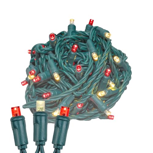 Novelty Lights 25ft 50 LED Red/Warm White Christmas Lights Outdoor/Indoor, 6" Spacing, Green Wire String Lights for Festive Xmas Lighting, IP55, UL Listed, Dimmable, Connectable - color: Red/Warm White