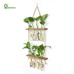 Hyindoor Wall Hanging Planter Terrarium 2 Tired Test Tube Vase Glass Planter Plant Propagation Station Plant Hangers of Rope with Wooden Stand and 8 Tubes for Hydroponic Plant Cutting - size: Small-8 Tubes