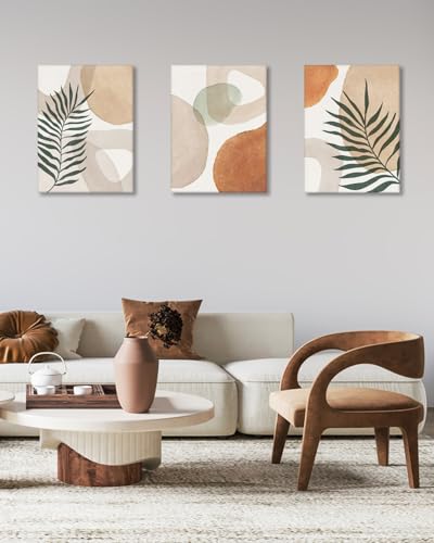 HesenDot Abstract Botanical Wall Art Set of 3, 40x60CM Neutral Plant Framed Canvas Prints, Beige Green Boho Aesthetic Wall Decor for Living Room Bedroom Bathroom Office Home - color: Abstract Wall Art-Framed, size: 24"L x 16"W