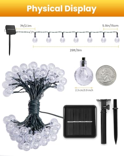 Solar String Lights Outdoor Waterproof, 1 Pack 50 LED 2.3CM 23 FT Each, Solar Powered Patio Lights with 8 Lighting Modes for Garden Yard Porch Wedding Party...(Seven Colors) - color: seven colors
