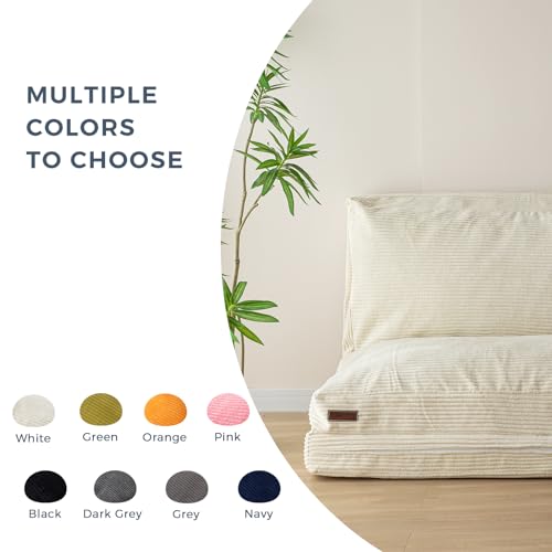 MAXYOYO Folding Sofa Bed, Extra Thick and Long Floor Sofa Convertible Chair with Washable Cover, Floor Couch Lounge Bean Bag Bed for Living Room, Beige, 54x91 Inch - color: Beige, size: Classic Full