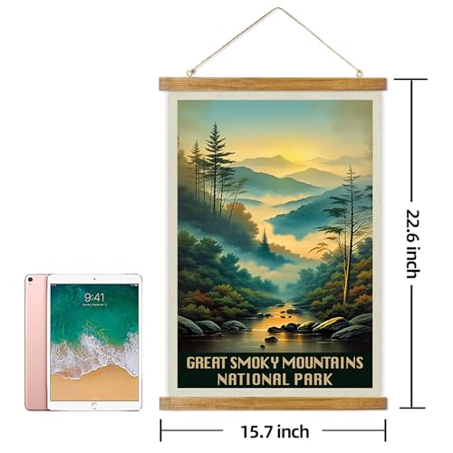 ABoby Vintage Great Smoky Mountains National Park Posters - Retro Style Wall Decor with Wood Frames - Ready to Hang - color: Great Smoky Mountains