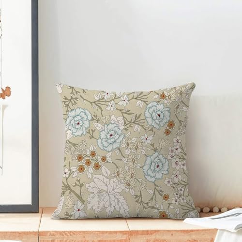Spring Floral Throw Pillow Covers 18x18 Set of 2, Pattern on Brown Decorative Pillow Covers Daisy Flowers Print Linen Outdoor Cushion Cover Colourful Floral Pillowcase for Sofa Couch Farmhouse - color: Spring Flower3, size: 18" x 18" (Pack of 2)