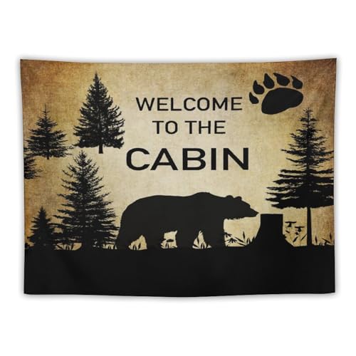ZhiRain Country Style Bear Tapestry Wall Hanging Wild Animal Forest Rustic Cabin Tapestries Home Decor for Living Room Bedroom Farmhouse Apartment Dorm 30"x40" - color: Cabin-11, size: 30"L x 40"W