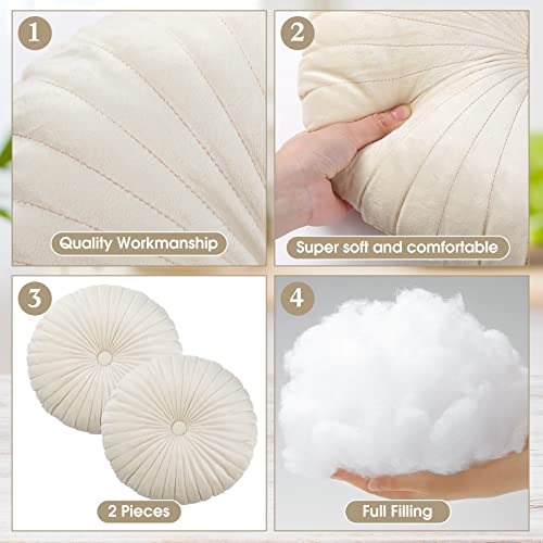 Namalu 2 Pcs Round Throw Pillow 13.8 Inch Decorative Round Velvet Floor Pillows Pumpkin Throw Pillows with Center Button for Thanksgiving Home Decor Living Room Sofa Couch Bed Chair (Cream) - color: Cream