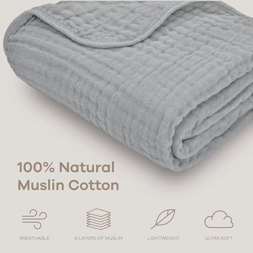 Comfy Cubs Muslin Baby Blanket - Soft, Lightweight, 6-Layer Cotton Swaddle Blankets for Newborns, Infants & Toddlers - 40" x 40" Large, Breathable & Versatile for Sleeping & Tummy Time - Heather Blue - color: Heather Blue, size: Baby - 40" X 40"