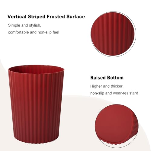 JiatuA Small Trash Can Plastic Wastebasket Round Garbage Container Bin for Bathroom, Kitchen, Bedroom, Home Office, College Dorm, Dark Red - color: Red, size: 1.8 Gallons
