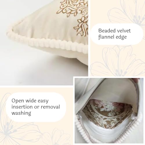 2Pcs Pillow Covers Decorative European Jacquard Vintage Embroidery Stereo Sofa Home Decor, Sofa Living Room, Couch, Bed 20x20 inches. (Cream Beige Pink pack2) - color: Cream Beige Pack2