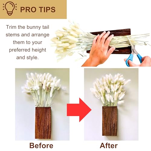 LaLaGreen Wood Wall Planters (8 Inch, 2 Pack) 150 Stalks Rabbit Tail Grass White Dried Flower Wooden Box Vase for Indoor Hanging Planter Modern Rustic Decor Home Living Room Bathroom Trendy Decoration - color: Bunny Tail Cream White