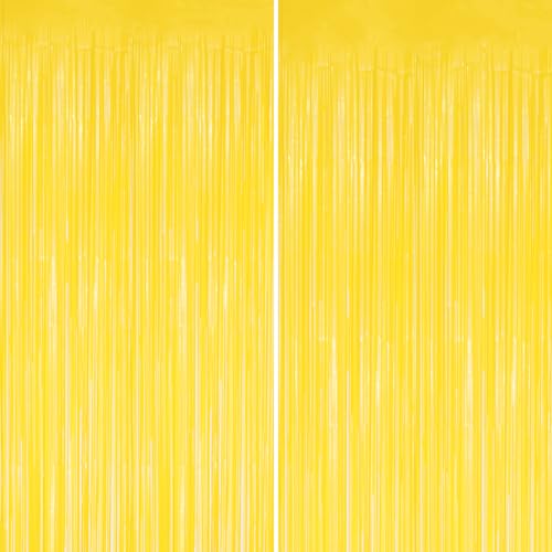 DECOCKRAT 2 Pack Foil Fringe Backdrop - Pastel Yellow Shiny Tinsel Curtains for Party Decoration/Photo Booth Props - 3.3x6.6 FT Metallic Foil Backdrop for Birthday, Wedding, Graduation, Christmas. - color: Pastel Yellow