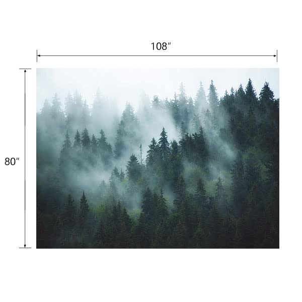 YISURE Misty Forest Tapestry, Foggy Tree Wall Hanging Tapestries Nature Pine Woodland Wall Art for Bedroom Living Room, 108''W x 80’'L - size: 80"L x 108"W