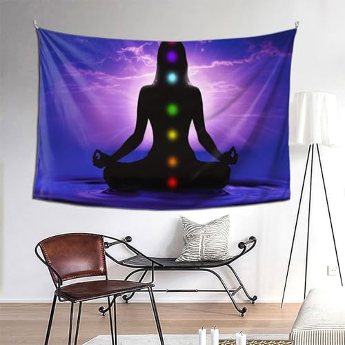 RTAFGU Chakra Meditation Tapestry, Chakra Meditation Silhouette, Spiritual Yoga Sunset Sky Art Home Aesthetic Tapestries Wall Hanging for Home Living Room Dorm Party Bedroom Decoration 80" L x 60" W - color: Chakra Meditation_1503, size: 80"L x 60"W