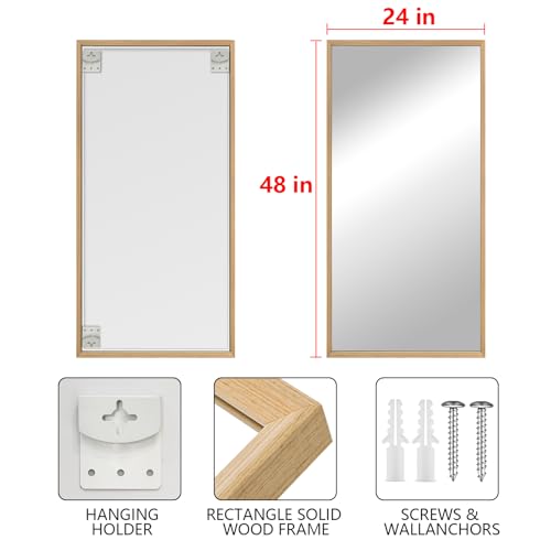 40"x24" Solid Wood Bathroom Mirror, Rustic Wood Frame Wall Mirror for House Decor, Rectangle Farmhouse Bathroom Vanity Mirror Bedroom Living Room Entryway, Explosion-Proof Horizontal/Vertical - color: Solid, size: 40"L x 24"W