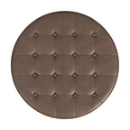 HomePop 28" Button Round Storage Ottoman - Brown Faux Leather - color: Brown Faux Leather