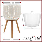 Casafield Indoor Planter with Stand, White Floor Planter with Wood Legs, Large Plant Pot Cover with Liner for Houseplants, Flower Pots and Trees - color: White With Natural Legs