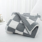 Carriediosa Checkered Throw Blanket 50" X 60", 400GSM Ultra Soft Microfiber Fuzzy Fluffy Reversible Cute Preppy Knitted Blankets Cozy Plush Fall Throws for Couch, Bed, Sofa, Grey - color: Check - Grey, size: 50" X 60"
