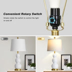 28" White Ceramic Table Lamps Set of 2, Modern Bedside Lamps for Night Stands, Triple Gourd Table Lamp for Living Room End Table or Bedroom Nightstand (2 LED Bulbs Included) - color: White - 28"H