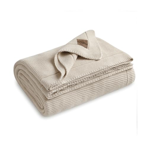 Dalisa 100% Organic Turkish Cotton Throw Blanket - GOTS Certified, Cozy - Perfect for Couch, Bed, and Home Decor - Boho Vintage Knit Alina (Beige, 60x80) - color: Beige, size: 60x80