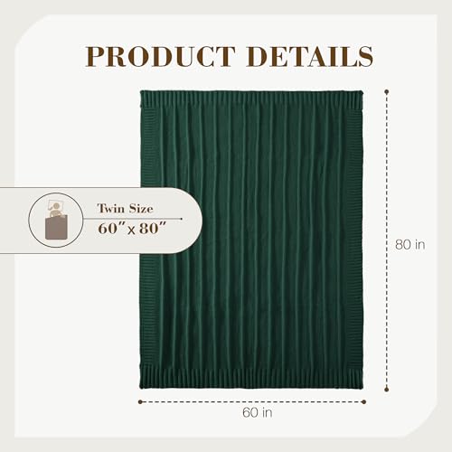 Carriediosa Knit Throw Blanket for Couch 60" X 80" Twin, Soft Cozy Stripe Pattern Cable Knitted Throws Fall Fluffy Textured Solid Home Decor Blankets Couch Cover for Bed Sofa, Dark Green - color: Dark Green, size: 60" X 80"