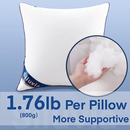 Siluvia 20"x20" Pillow Inserts Set of 2 Decorative Square Square Throw 20 Pillows with 100% Cotton Cover for Sofa, Couch, and Bed - White - size: 20x20 Inch (Pack of 2)