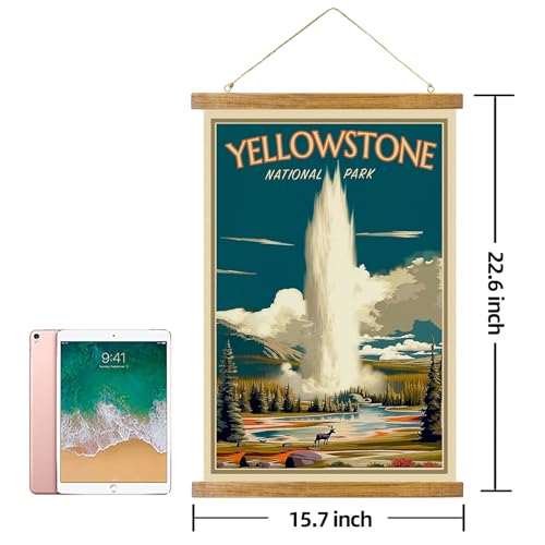 ABoby Vintage Yellowstone National Park Posters - Travel Posters Wall Art for Home, Office - Retro Style Wall Decor with Wood Frames - Ready to Hang - color: Yellowstone