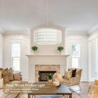 23 inch White 5 Light Rattan Light Fixture Woven Pendant Lights Rattan Farmhouse Chandeliers Fabric Shade Boho Chandelier for Dinning Room Kitchen - color: 23"-White-Prism