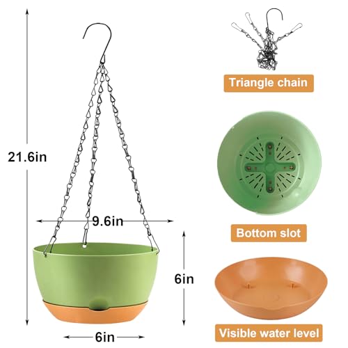 10 inch Hanging Planters for Indoor Outdoor Plants with Self-Watering Pots, 3 Pack Plastic Hanging Basket with Removable tray for Home Garden Porch Balcony Patio Decor(Green） - color: Green, size: 10 inch