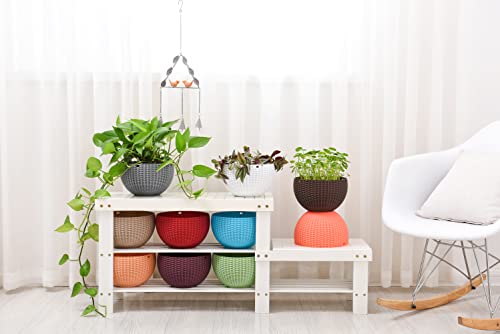 Hanging Basket Plastic Flower Pot Round Resin Garden Hanging Planter for Indoor Outdoor Plants 2 Pack Brown - color: 8 Inch Brown