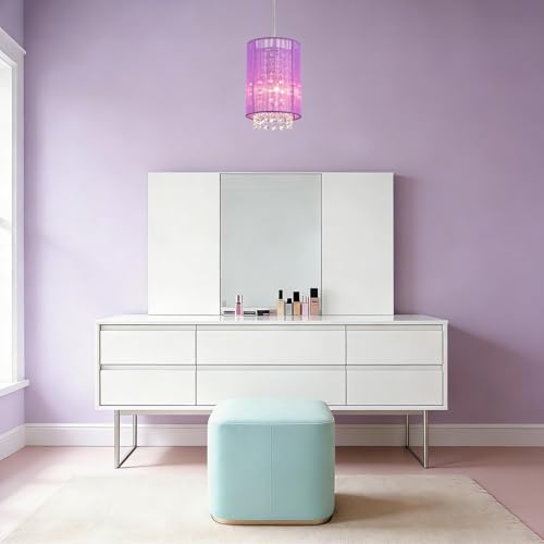 LaLuLa Purple Plug-in Hanging Lamp- Easy Install Crystal Pendant Light for Girls Bedroom, Nursery, Playhouse, Vanity, Closet, Bathroom - color: Purple, size: 5.9"