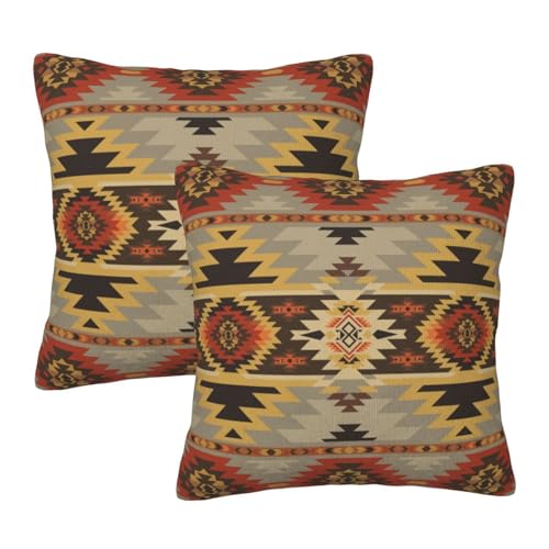Aztec Geometric Native Throw Pillow Covers 18 X 18 Inch Set of 2 Pillow Cases Decoration Cushion Cover for Sofa Bedroom Living Room Outdoor - color: Aztec Geometric Native