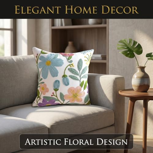 YIcabinet Pack of 2 Throw Pillow Covers, Flower Embroidered Pillow Case Soft Decorative Pillowcases for Home Sofa Couch 18x18 Inch - color: White15