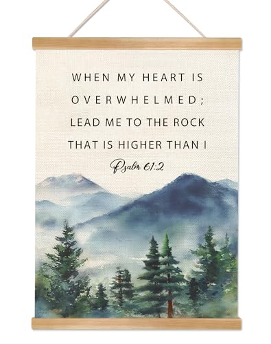 Inspirational Christian Bible Verse Wall Art Decor,Christ Motivation Wall Art Framed Decor,Psalm 61:2 Mountain Landscap Canvas Poster for Bedroom Living Room Office 14x18.5inch - color: Green-Psalm 61:2