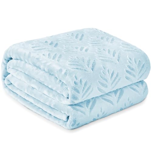 Exclusivo Mezcla Fleece Throw Blanket for Couch, Super Soft and Cozy Blankets All Season Use, Leaves Pattern, Plush Fuzzy Lightweight, Ice Blue, 50x60 Inch - color: Ice Blue, size: Throw(50"x60")
