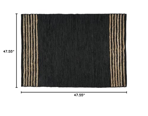 GRUHUM Black Jute Area Rug 4x6 ft - Natural Fiber Rectangular Black Leather Handwoven Boho Farmhouse Soft Braided Vintage Rustic Eco Friendly Rugs Indoor Living Room Kitchen Hallways Enterways 4x6ft - color: Natural Black- 20, size: 4' x 6' (Rectangular)