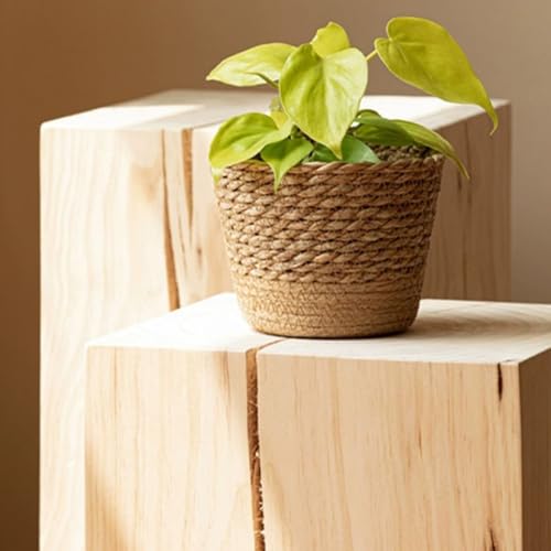 Woven Basket with Plastic Lining 7.9" x 6.3" for Indoor Outdoor Planters Home Decor Flower Pots Cover Storage Organizer Plant Corner Decoration - size: large