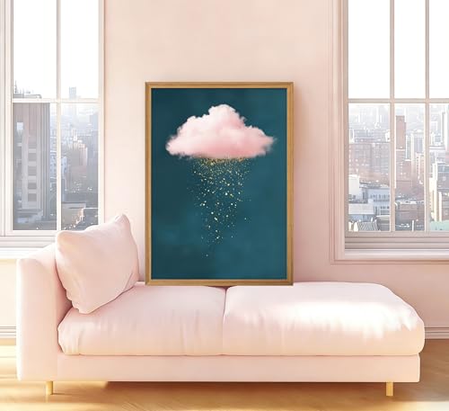 Framed 3D Textured Modern Minimalist Abstract Cloud Wall Art Golden Rain Canva Wall Deocr Pink Cloud Sky artwork picture for Living Room Bedroom Home Decor - color: Pink Cloud, size: 16"L x 12"W